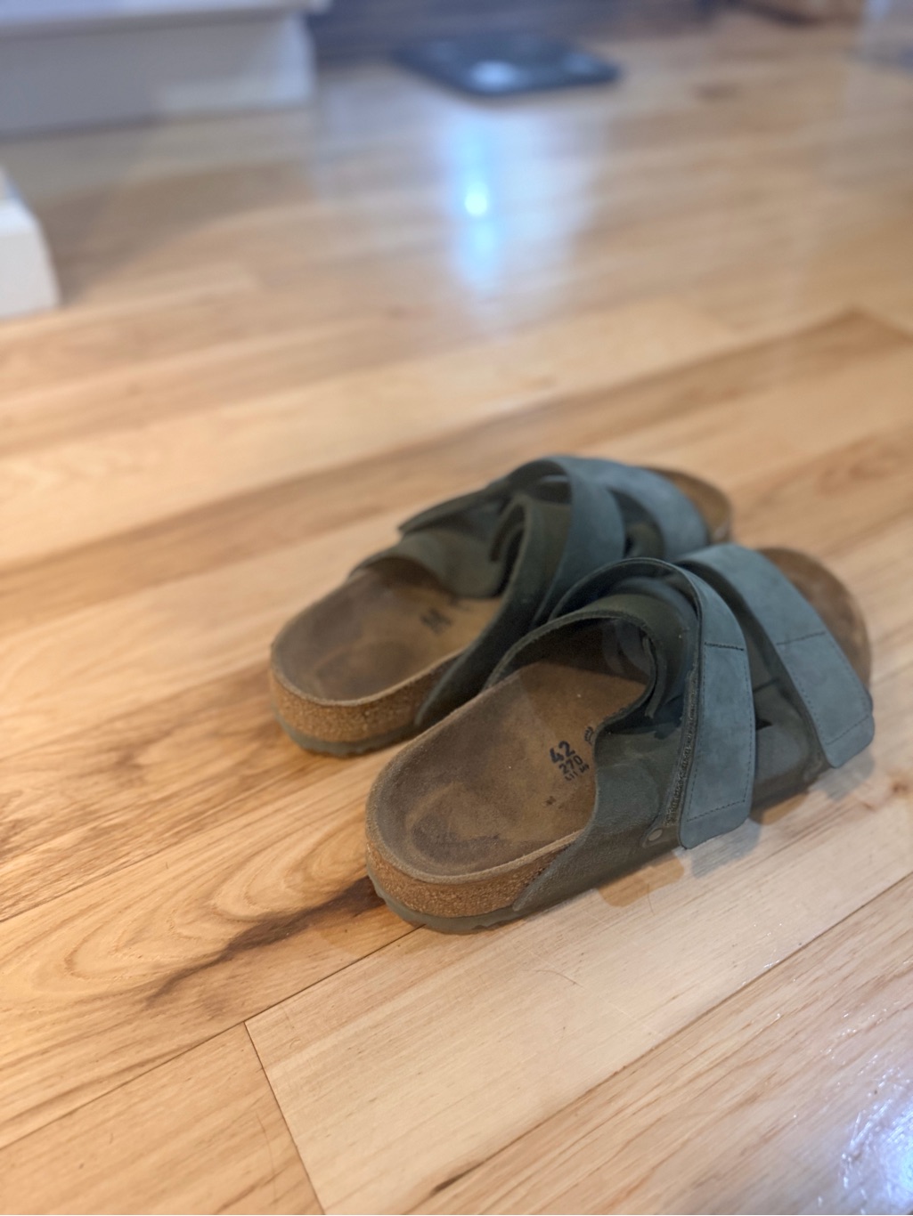 Birkenstocks Olive Green Suede Slide Sandals